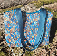 Walkaloosa in petrol / türkis mit Paisley Muster und braunem Kunstleder - Unikat!