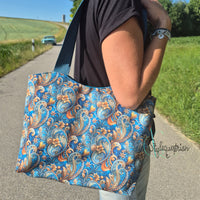 Walkaloosa in petrol / türkis mit Paisley Muster und braunem Kunstleder - Unikat!