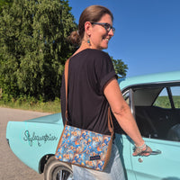 Paso Fino - kleine Handtasche in petrol / türkis Paisley kombiniert mit braunem Kunstleder