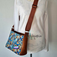 Paso Fino - kleine Handtasche in petrol / türkis Paisley kombiniert mit braunem Kunstleder