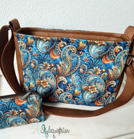 Paso Fino - kleine Handtasche in petrol / türkis Paisley kombiniert mit braunem Kunstleder