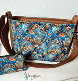 Paso Fino - kleine Handtasche in petrol / türkis Paisley kombiniert mit braunem Kunstleder