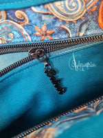 Walkaloosa in petrol / türkis mit Paisley Muster und braunem Kunstleder - Unikat!
