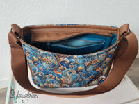 Paso Fino - kleine Handtasche in petrol / türkis Paisley kombiniert mit braunem Kunstleder