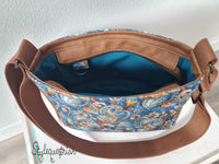 Paso Fino - kleine Handtasche in petrol / türkis Paisley kombiniert mit braunem Kunstleder