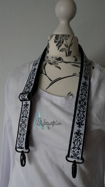Taschengurt schwarz / Ornamente weiß