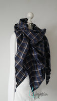 XXL Tuch aus Baumwolle / Flanell blau / ocker kariert