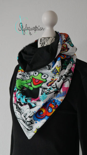 Tuchloop Graffitti Frosch /  schwarz