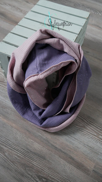 Musselin Loop flieder / altrosa mit Glitzerstreifen