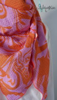 XXL Musselintuch pink / orange mit Rollsaum