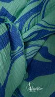 XXL Musselintuch blau / mint mit Rollsaum