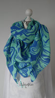 XXL Musselintuch blau / mint mit Rollsaum