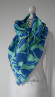 XXL Musselintuch blau / mint mit Rollsaum